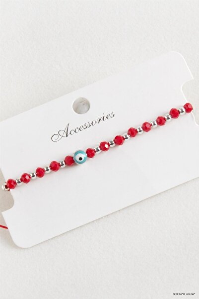 ZERO LAND Spt-Gld Nazar Crystal Macrame Rope Bracelet 6 (233903) mm Red