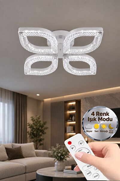 Lumia Lighting Yonca Model Beyaz Kumandalı 4"lü Ledli 3 Renk Modu Kristal Sal...