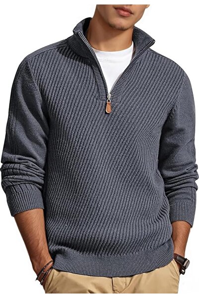 Runcati Roncati Men's Slim Fit Long Sleeve Quarter Zipper Knitted Sweater Lig...