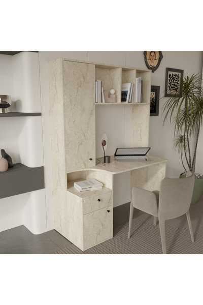 klubeconcept Liva Çok Fonksiyonlu Travertan Mermer Desen Çalışma Masası – Kit...