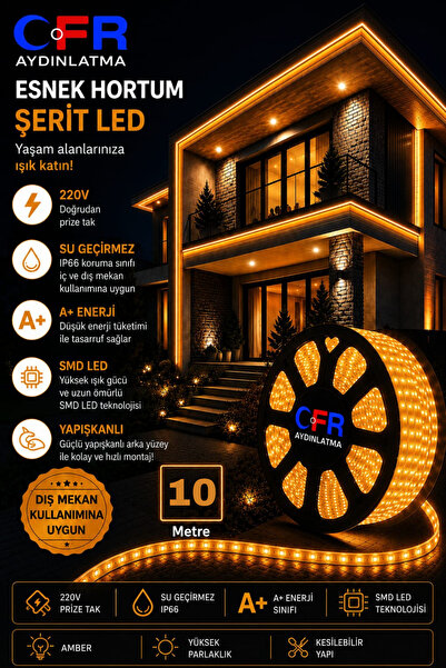CFR Hortum Esnek Şerit Led Beyaz ,Günışığı,Amber,Kırmızı,Mavi Rengi + 220v Fi...