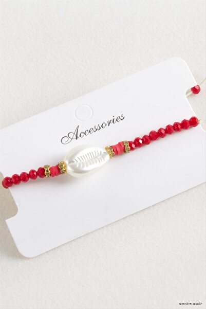 ZERO LAND Spt-Gld Pearl Fimo Beads Crystal Macrame Cord (234417) Bracelet Red