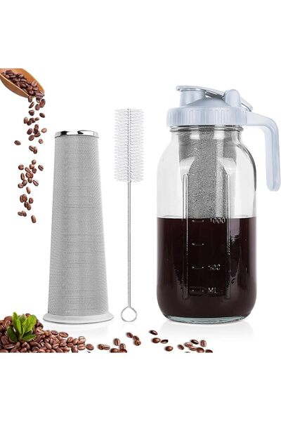 DURKU Dorko 64 oz Cold Brew Coffee Maker, Wide Mouth Mason Jar with Stainless...