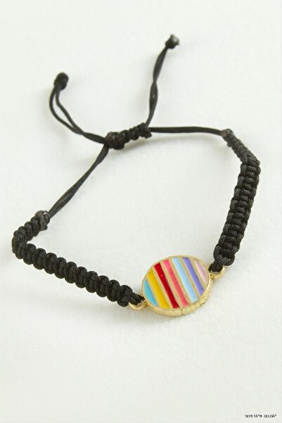 ZERO LAND Spt-Gld Round Macrame Cord (11154) Bracelet Black