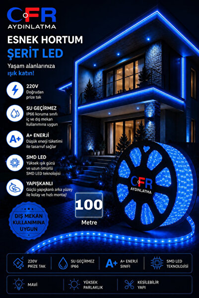CFR Hortum Esnek Şerit Led Beyaz ,Günışığı,Amber,Kırmızı,Mavi Rengi + 220v Fi...