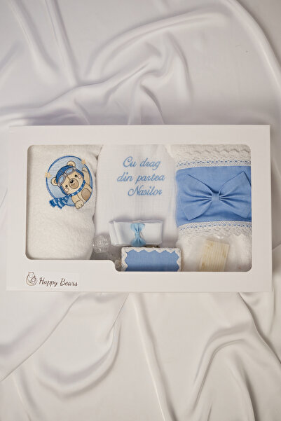 Happy Bears Trusou botez de vara pentru baieti, 7 piese, “Ursulet aviator", b...