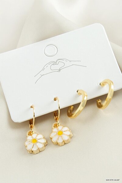 ZERO LAND Spt-Gld 4 Pieces Daisy Enamel Ring (225934) Earrings Yellow