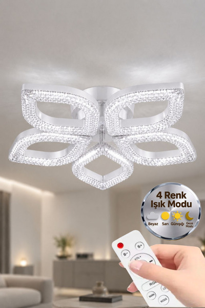 Lumia Lighting Yonca Model Beyaz Kumandalı 5"li Ledli 3 Renk Modu Kristal Sal...