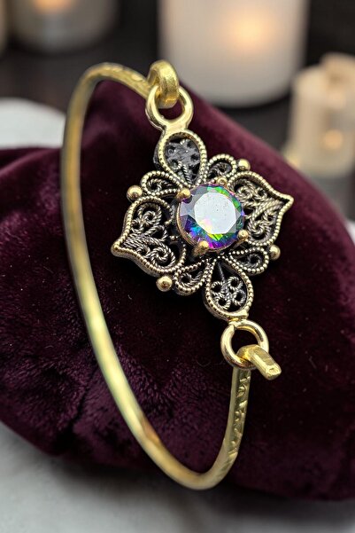 NBS Beautiful Naturel Stones Copper Mystic Topaz Crystal Bracelet