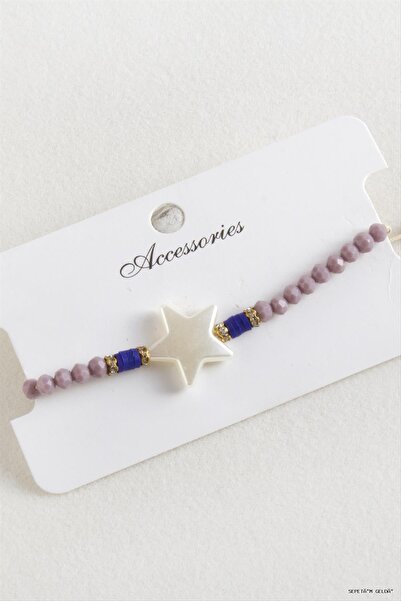ZERO LAND Spt-Gld Star Pearl Crystal Macrame Rope (234406) Bracelet Lilac