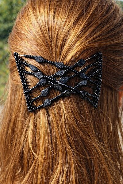 Stone Family Black Color Leaf Figured Wire Comb Hairpin - Elegant Hair Accessory