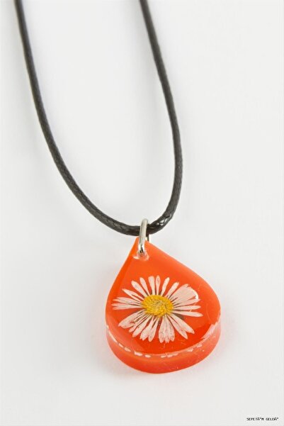ZERO LAND Spt-Gld Papatya Oval Epoxy (03719) Necklace Orange