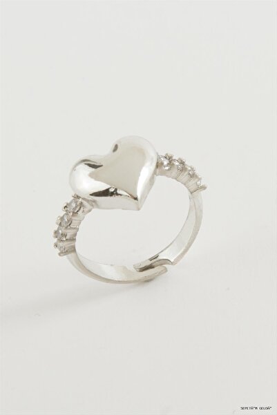 ZERO LAND Spt-Gld Heart Stone Metal Ring (45952) Silver Color