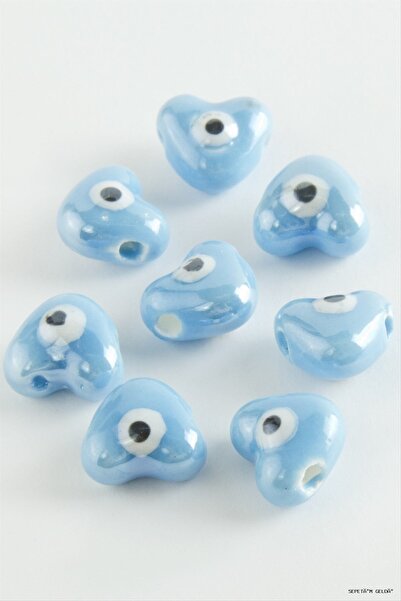 ZERO LAND Spt-Gld Heart Evil Eye Glass Beads 1 (232358) Piece Blue