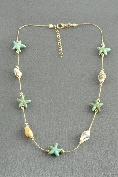 ZERO LAND Spt-Gld Starfish Seashell Natural Stone (232425) Pendant Green