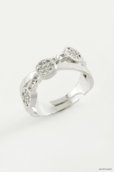 ZERO LAND Spt-Gld Cross Round Zircon Stone Ring (234636) Silver Color