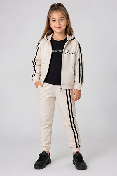 caddekids Girl's Beautiful Soul Printed 3-Piece Tracksuit Set Hooded Sweatshi...
