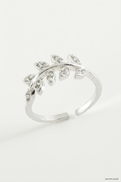 ZERO LAND Spt-Gld Leaf Zircon Stone Ring (234618) Silver Color