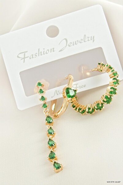 ZERO LAND Spt-Gld 3 Pieces Heart Zircon Stone (230847) Earrings Yellow