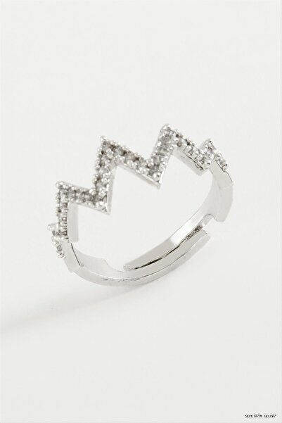 ZERO LAND Spt-Gld Zigzag Stone Metal Ring (233947) Silver Color