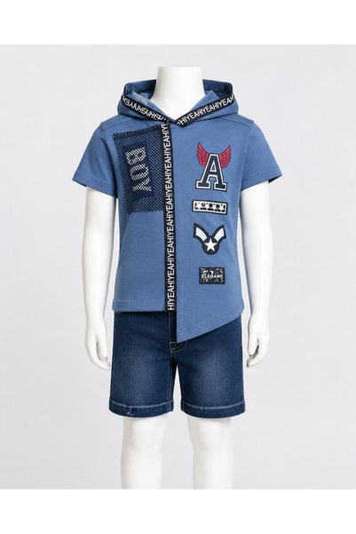KAMİKAM Hooded Set with Denim Shorts