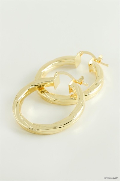ZERO LAND Spt-Gld Crushed Hoop Earrings 3 (231732) cm Yellow
