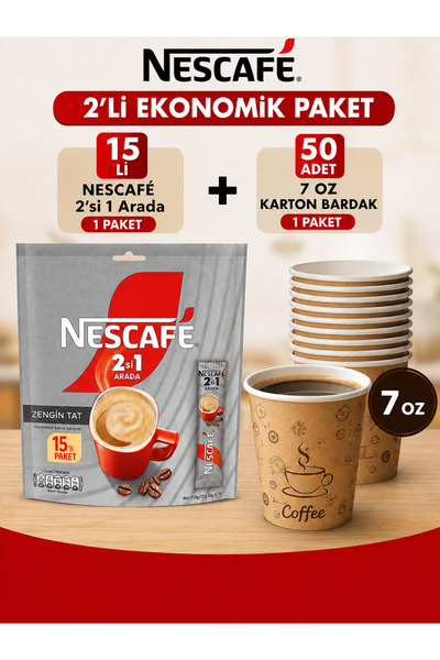 Nescafe 2 Sİ BİR ARADA 15 Lİ PAKET VE 7 OZ KARTON BARDAK 50 Lİ