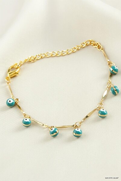 ZERO LAND Spt-Gld Top Nazar Bead Enamel Bracelet (231353) Petrol Green