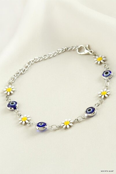 ZERO LAND Spt-Gld Daisy Evil Eye Bead Enamel (231407) Bracelet Blue
