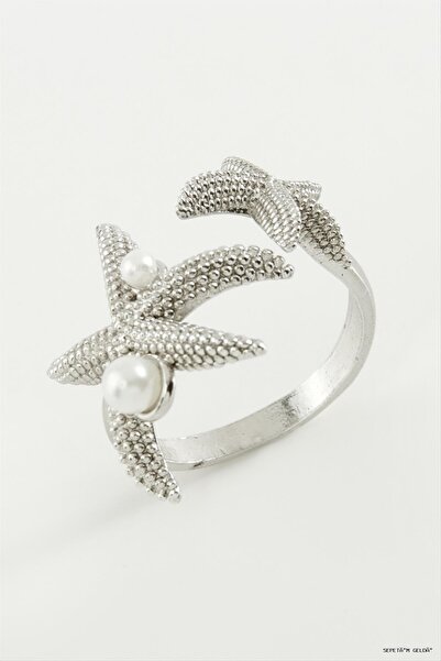 ZERO LAND Spt-Gld Starfish Pearl Metal Ring (230102) Silver Color