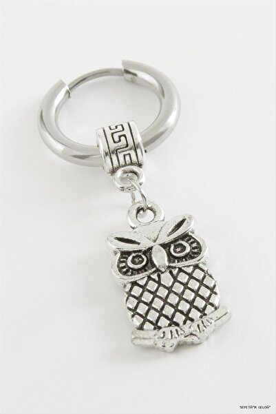 ZERO LAND Spt-Gld Owl Men's Steel Earrings (11041) Silver Color