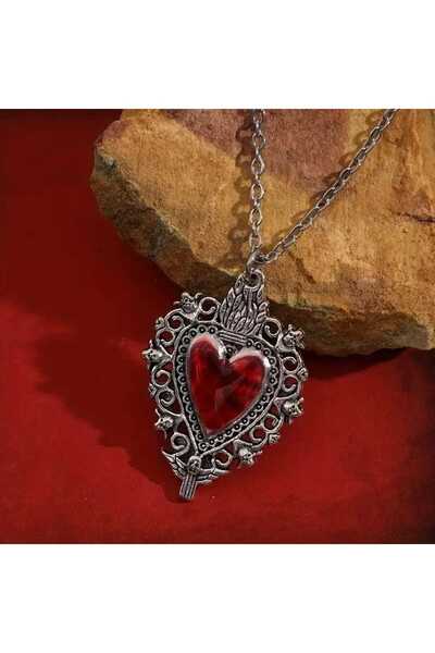 Corvus kolye&bileklik Kırmızı Vintage Heart Talisman Kolye
