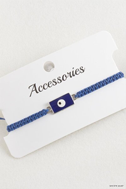 ZERO LAND Spt-Gld Rectangular Evil Eye Macrame Braided (225339) Bracelet Blue