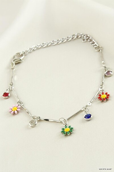 ZERO LAND Spt-Gld Daisy Stone Enamel Bracelet (00216) Silver Color