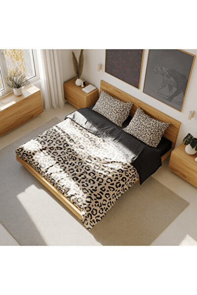 Luvis Store غطاء لحاف مزدوج هجين بنمط الفهد الذهبي - بدون ملاءات - تصميم جولد...