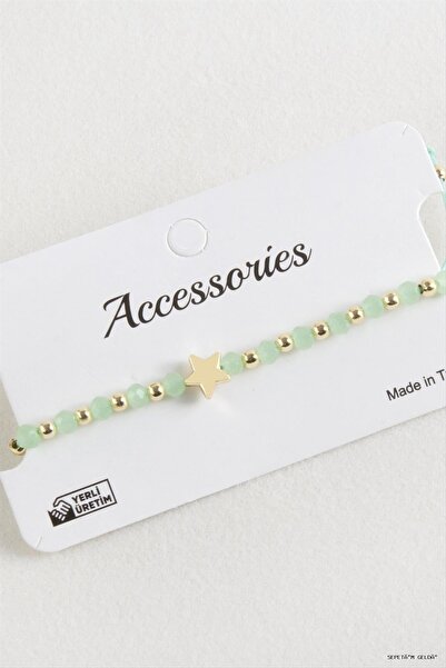 ZERO LAND Spt-Gld Star Crystal Macrame Rope (234340) Bracelet Green