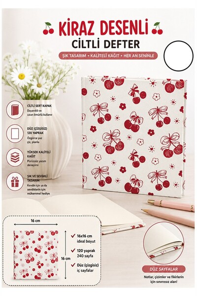 Artlantis Cherry Figured Square Notepad 16X16Cm 1 Piece Lizz Hard Cover 120 S...