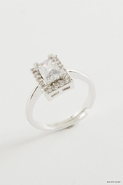 ZERO LAND Spt-Gld Rectangular Single Stone Ring (235731) Silver Color