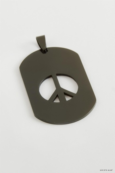 ZERO LAND Spt-Gld Peace Sign Steel Pendant 3X5 (04008) cm Black