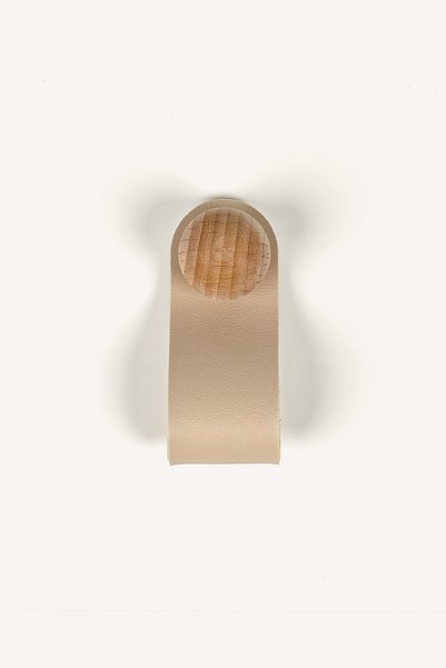 Kulpingo Beige Wooden Detailed Button Leather Handle