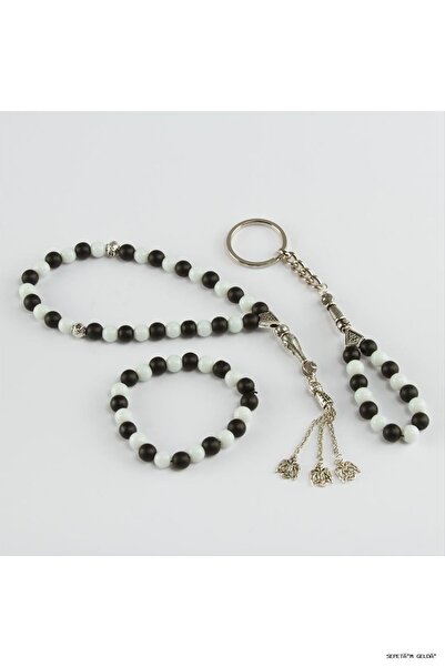 ZERO LAND Spt-Gld 3-Piece Natural Stone Set (00803) - Keychain, Bracelet, Pra...