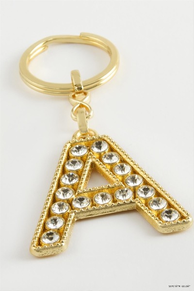 ZERO LAND Spt-Gld Yellow Colored Stone (00320) Letter Keychain