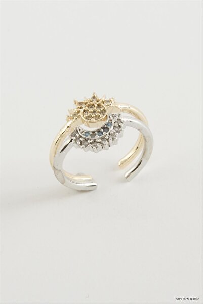 ZERO LAND Spt-Gld Sun Crescent Zircon Stone Ring 2 (235733) Piece Yellow