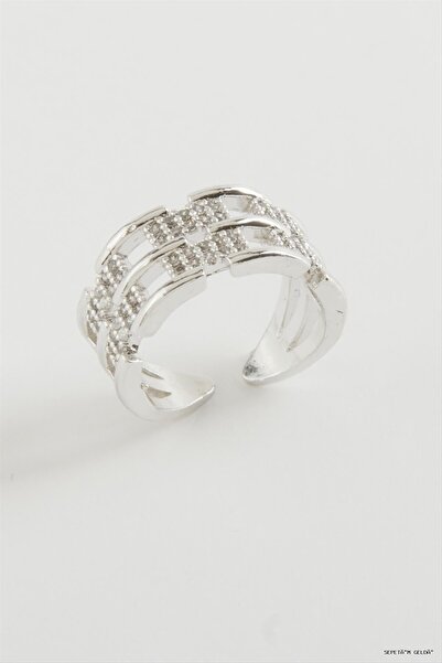 ZERO LAND Spt-Gld Ir Shaped Zircon Stone Ring (11315) Silver Color
