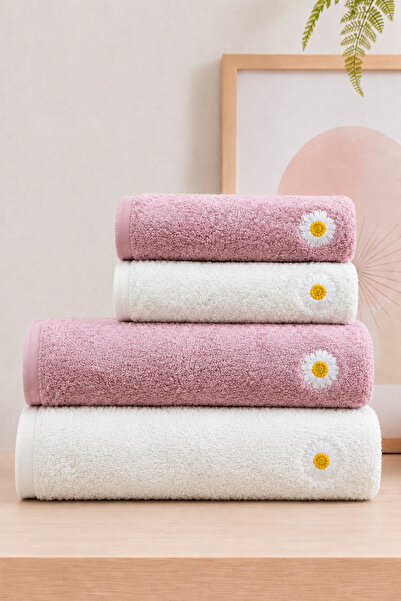 Bersay Tekstil Set Lina de 4 prosoape din bumbac 100% brodat, pentru mâini, f...
