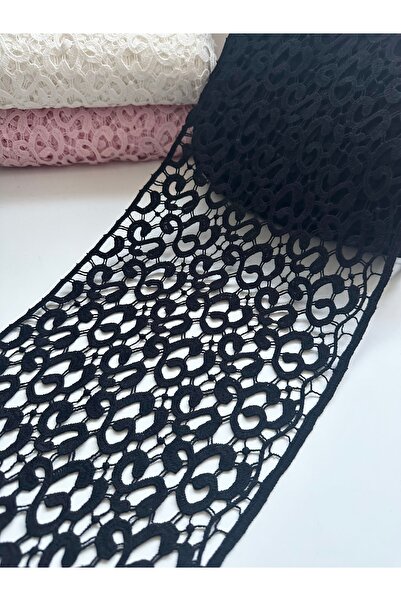 Naz Atölye Siyah Güpür Dantel Şerit 1 Metre -24 Cm Genişlik