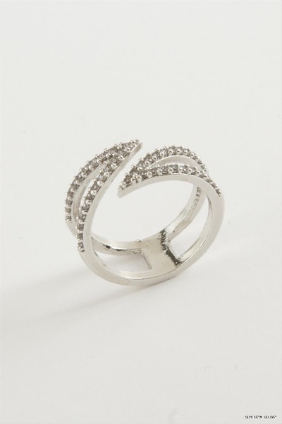 ZERO LAND Spt-Gld Leaf Zircon Stone Ring (235654) Silver Color