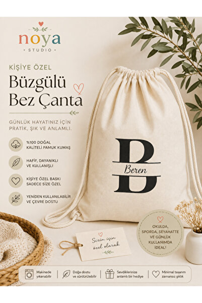 NoyaStudio Kişiselleştirilebilir Bez Sırt Çantası, İsim Yazılabilir
