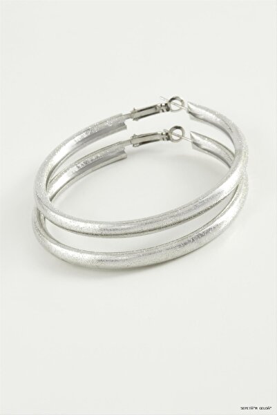 ZERO LAND Spt-Gld Silvery Tube Hoop Earrings 4.5 cm (11300) Silver Color