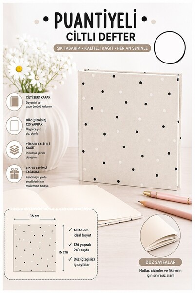 Artlantis Polka Dot Square Notepad 16X16Cm 1 Piece Lizz Hard Cover 120 Sheets...
